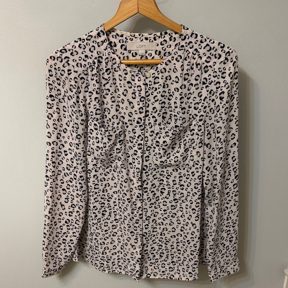 LOFT Black and White Leopard Print Blouse